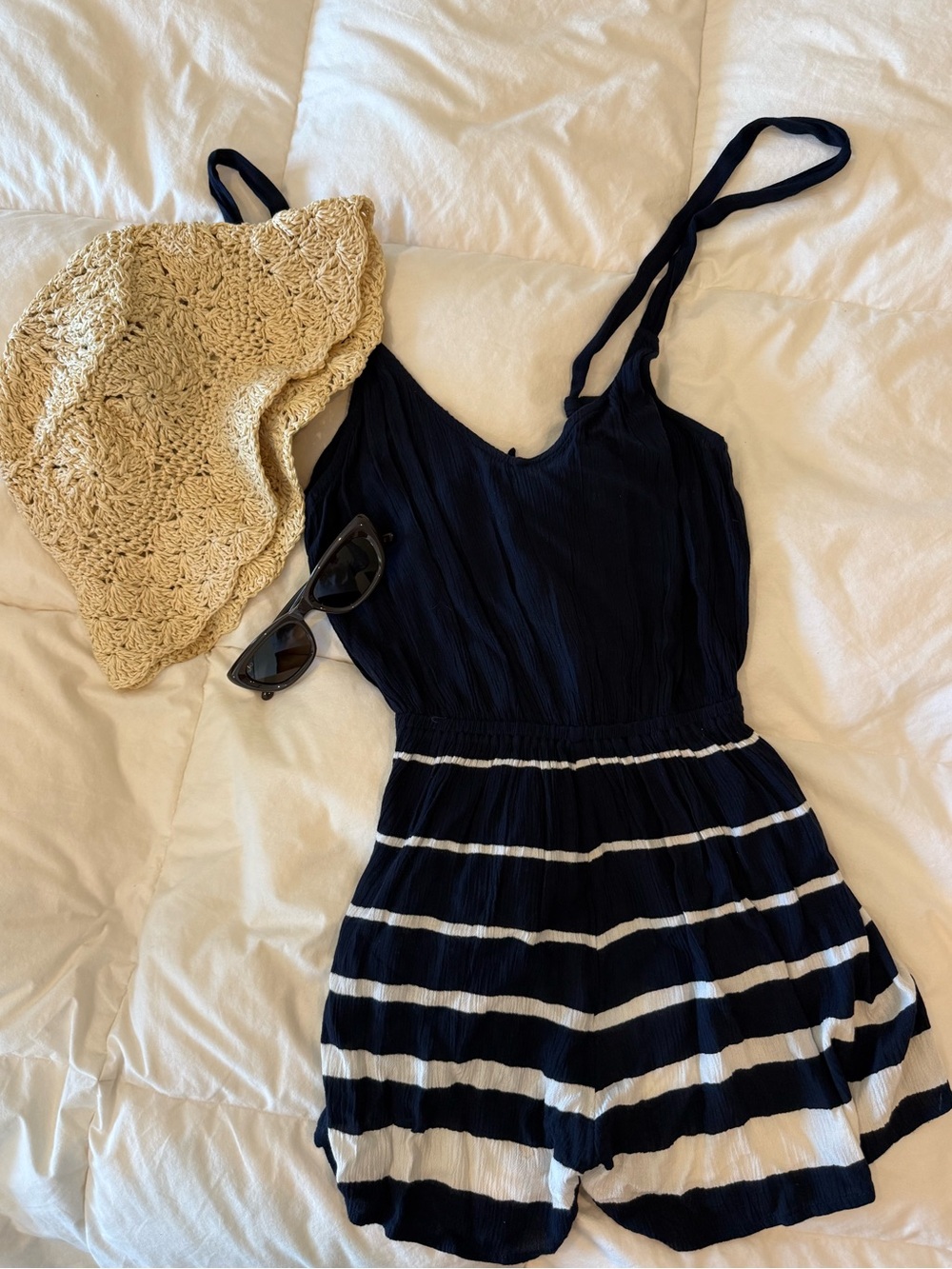 Billabong Navy and White Striped Romper